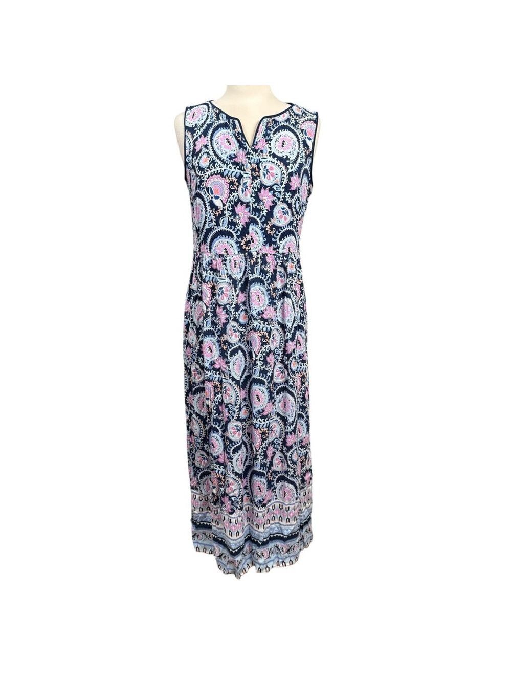 Talbots Navy Pink Paisley Sleeveless Maxi Dress Size 10‎
